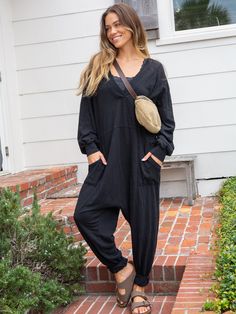 Its soft, slouchy fit! The low V-neck is perfect to show off one of our Boho Bandeaus®! Boho Bandeau, Kimono Sweater, Cotton Jumpsuit, Bandeaus, The Low, Fall Shopping, Hello Autumn, Black Jumpsuit, The Deep