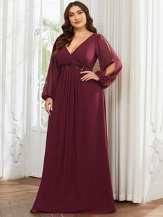 Gown For Plus Size Women, Plus Size Evening Gown, Formal Maternity Dress, Plus Size Gowns, Chiffon Evening Dresses, Long Sleeve Evening Dresses, Evening Dresses Plus Size, Dress Chiffon, Formal Dresses For Weddings