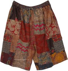 Bring out your inner strength with these multi patchwork mixed patchwork Bermuda shorts in XXL size. These cargo shorts are unisex and come with a drawstring waist and buttoned side pockets for ease of comfort. #tlb #Patchwork #Stonewash #Pocket #vacationclothing #Fall #Paisley #bohemianfashion #XLPlus #Cottonhalfpants #Unisexbohopants #Bohocargopants Hippie Style Patchwork Shorts, Multicolor Patchwork Shorts, Pinterest Wardrobe, Half Pants, Boho Clothes, Cat Vintage, Patchwork Shorts, Dream Aesthetic, Hippie Look