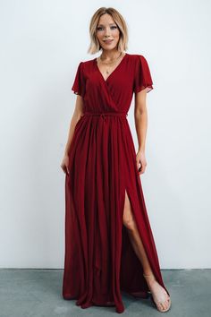 Kristina Maxi Dress | Brick | Baltic Born Cocktail Formal Wedding Attire, 3rd Sunday Of Advent, Dress For Family Photos, Dusty Rose Maxi Dress, Taupe Maxi Dress, Cranberry Bliss, Formal Wedding Attire, Wedding Entourage, Burgundy Maxi Dress