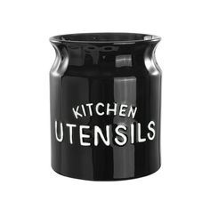 a black kitchen utensil holder with the words kitchen utensils written on it