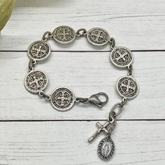 St. Benedict Rosary Bracelet Classic | Etsy Decades Of The Rosary, Kalispell Mt, St Benedict, Rosary Bracelet, Miraculous Medal, Chain Link Bracelet, Rosary, Link Bracelets, Chain Link