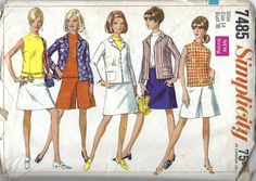 three women's tops and shorts are shown in this vintage sewing pattern from the 1960s