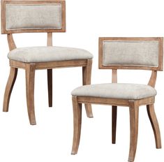 a pair of wooden chairs sitting next to each other