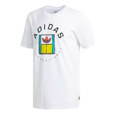 Adidas originals Funny Logo Printing Sports Short Sleeve White DT8111 (Men's) Casual Adidas Tops For Sports Events, Adidas Casual T-shirt For Sports Events, Casual Adidas Athletic Fit Tops With Logo, Adidas Athletic Fit Tops For Streetwear, Adidas Casual Athletic Fit Tops, Casual Adidas Tops With Athletic Fit, Urban Adidas Tops With Three Stripes, Originals Funny, Adidas Originals Logo