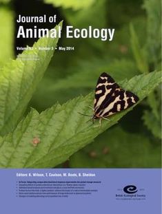 a book cover with an image of a butterfly sitting on a green leaf and the title, journal of animal ecology