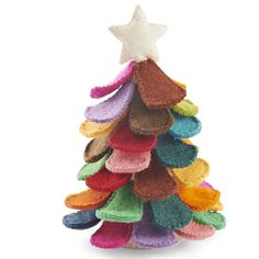 Handmade Multicolor Tabletop Christmas Tree in Hand Felted Wool - Arcadia Home Holiday Table Centerpieces, Felt Tree, Rainbow Tree, Heritage Crafts, Colors Of The Rainbow, Tabletop Christmas Tree, Handmade Christmas Tree, Home Handmade, Felt Christmas Tree