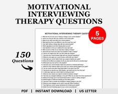 Designed to enhance client engagement and drive positive change, this therapy resource offers a collection of motivational interviewing questions. Tailored to the principles of motivational interviewing, these therapy questions will guide your sessions towards productive conversations and transformative outcomes. These motivational interviewing questions are made to elicit insightful responses and encourage clients to explore their goals and aspirations.  If you have any questions or clarificati Motivational Interviewing Questions, Interviewing Questions, Counseling Questions, Therapy Questions, Therapy Notes, Motivational Interviewing, Emdr Therapy, Recovery Quotes, Therapy Tools