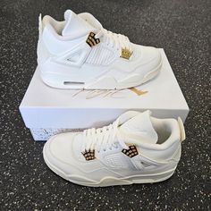 Brand New, Never Worn, In Original Box Nike Air Jordan 4 Metallic Gold Aq9129-170 Womens Size 10w/8.5m Follow Me Ig : @Heartnsole10 Luxury Basketball Shoes, Luxury High-top Jordan Sports Shoes, Luxury Lace-up Basketball Shoes, Luxury High-top Jordan Shoes For Streetwear, Luxury Jordan Lace-up Sports Shoes, Luxury High-top Jordan Shoes, Luxury Low-top Custom Sneakers With Cushioned Footbed, Luxury Lace-up Jordan Sports Shoes, Luxury Custom Low-top Sneakers With Cushioned Footbed