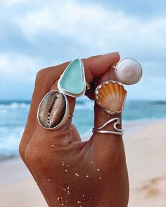 Sea Glass Rings, Mermaid Jewelry, Puka Shell, Shell Ring, Bezel Ring, Funky Jewelry