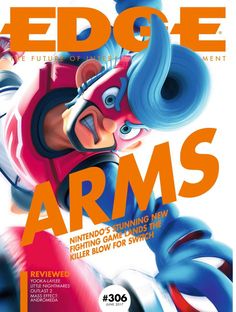 the front cover of edge arms magazine, featuring an image of a cartoon character with blue hair