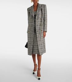 Lurex® tweed coat in white - Alessandra Rich | Mytheresa Chic Double-breasted Wool Tweed Jacket, Chic Wool Double-breasted Tweed Jacket, Elegant Fall Tweed Jacket With Double-breasted Fastening, Elegant Fall Tweed Jacket With Double-breasted Buttons, Elegant Tweed Wool Coat For Work, Chic Tweed Jacket With Double-breasted Button, Formal Tweed Outerwear With Double-breasted Buttons, Elegant Long Tweed Coat, Chic Double-breasted Tweed Winter Jacket