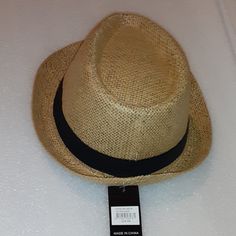 This Khaki Fedora Hat Is In Perfect Condition New With Tags Casual Fitted Fedora For Vacation, Casual Fitted Straw Hat For Beach, Fitted Casual Straw Hat For Beach, Casual Fitted Straw Hat, Fitted Casual Beach Hats, Casual Fitted Sun Hat For The Beach, Casual Fitted Sun Hat For Beach, Casual Fitted Hats For Vacation, Casual Fitted Vacation Hats