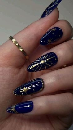 Royal Blue Nails, Navy Blue Nails, Witchy Nails, Blue Acrylic Nails, Colorful Nails, Ideas Outfit