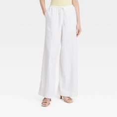 White Comfortable Pants For Spring, Comfortable White Pants For Spring, Comfortable White Spring Pants, Comfortable Wide Leg Pants For Spring Vacation, Casual Full Length Wide Leg Pants For Daywear, Casual Wide Leg Full Length Pants For Daywear, Comfortable Wide Leg Pants For Spring, Relaxed White Wide Leg Pants For Spring, Casual Daywear Pants