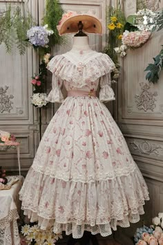 Classical Dress, Silk Chiffon Fabric, Op Dress, Anne With An E, Chiffon Fashion, Sweet Lolita, Cream Dress, Lolita Dress, Rose Print