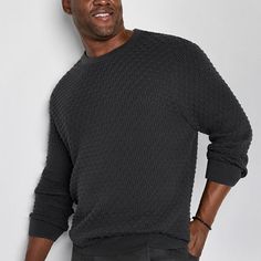 Knitted from soft cotton, this men's pullover sweater from Shaquille O'Neal XLG big and tall collection has a textured woven pattern that effortlessly elevates this cold-weather staple. Cut for a classic-fit, it has a crew neckline, long sleeves, and ribbed trim. Versatile for styling options, try yours as a standalone or over a t-shirt with tailored pants.Closure Type: Pullover HeadFit: Classic FitSleeve Length: Long SleeveApparel Length: 27 Inches - FrontFiber Content: 100% CottonFabric Descri Mens Pullover Sweater, Tall Sweater, Men's Pullover, Shaquille O'neal, Large Sweaters, Woven Pattern, Tailored Pants, Pullover Men, Big & Tall