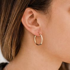 Classic Gold Hoop Earrings - Diamond Cellar- Diamond Cellar Classic Rose Gold Huggie Hoop Earrings, Classic Huggie Earrings As Gift, Classic White Gold Tarnish Resistant Hoop Earrings, Classic White Gold Tarnish-resistant Hoop Earrings, Classic Tarnish Resistant White Gold Hoop Earrings, Classic Hypoallergenic Rose Gold Hoop Earrings, Classic Rose Gold Hoop Earrings, Minimalist Yellow Gold Round Cut Hoop Earrings, Classic Round Huggie Earrings Tarnish Resistant