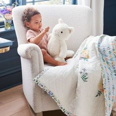 The Minna Small Spaces Rocking Chair is a chic-meets-comfy design that boasts a winged back and smaller armrests to offer plenty of shoulder and elbow space. Forest Baby, Nursery Chair, Chair Ottoman, Multi Step, Baby Furniture, Consumer Products, Indoor Air, Pottery Barn Kids, Solid Hardwood