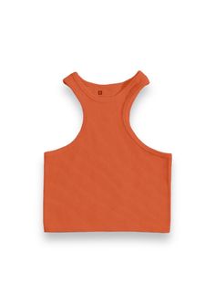 Crop Tank Tops Orange / S Summer Cotton Racerback Crop Top, Solid Cotton Racerback Crop Top, Trendy Racerback Vest Crop Top, Seamless Orange Sleeveless Tank Top, Orange Seamless Sleeveless Tank Top, Seamless Summer Crop Top With Tank Straps, Seamless Sleeveless Orange Tank Top, Summer Seamless Racerback Vest, Seamless Summer Racerback Vest