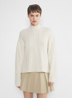 GENOISE SWEATER | Aritzia Cable Knit Turtleneck For Layering, Cozy Spring Turtleneck, Fall Turtleneck Sweater With Soft Texture, Cozy Turtleneck Sweater For Spring, Soft Knit Turtleneck Sweater, Cable Knit Turtleneck Sweater For Layering, Cozy Funnel Neck Spring Sweater, Cozy Funnel Neck Sweater In Winter White, Cozy Winter White Funnel Neck Sweater