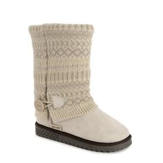 The MUK LUKS Janie Knit Cuff Boot is an elegant, casual, and stylish boot you can wear anywhere you go. This 10" high mid-calf boot features a cozy, sweater knit upper and soft faux suede foot that blends everyday comfort with on-trend style. The polyester faux fur lining will keep your toes cozy and warm on the coldest of days. Comes in women's whole sizes 6-11 in both regular and wide widths. Available in multiple colors and patterns. Size: 6W.  Color: Off-White.  Gender: female.  Age Group: adult. Fall Thrift, Elegant Casual, Stylish Boots, Sweater Boots, Trend Style, Boot Cuffs, Cozy Sweater, Fall Shoes, Mid Calf Boots