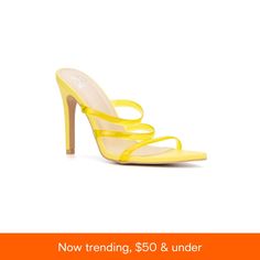 in stock Spring Night Out Sandals With Open Heel, Fitted Cocktail Sandals For Spring, Trendy Summer Cocktail Sandals, Spring Cocktail Trendy Sandals, Spring Night Out Sandals With Wrapped Heel, Fitted Strappy Sandals For Spring, Elegant Fitted Sandals For Summer, Formal Yellow Sandals, Elegant Yellow Heels For Summer