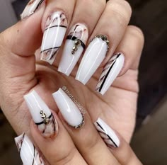 Simple Marble, Nails Nailpolish, Cute Acrylic Nail Designs, Her Nails, Summer Acrylic Nails, Glam Nails, Black Nail, Luxury Nails, Coffin Nails Designs