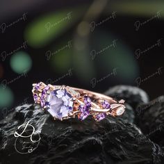 Vintage Hexagon Cut Lavender Amethyst Engagement Ring Unique Cluster Promise Ring For Her Gold Art Deco Leaf Nature Inspired Jewelry Gifts -->Ring details: - Theme:Romantic Wedding & Engagement - comfortable band - Center Stone :  Lavender  Amethyst - Carat: 6*6mm - Side stone : Amethyst + Diamond/ moissanite - Side stone:0.48ctw Materials: - 14k rose gold/14k white gold /14k yellow gold --->Accessories: - beautiful jewelry boxes, and some of little gifts. --->Guaranteed Purchase: - 14 Day Refun Fine Jewelry Purple Octagon Rings, Amethyst Octagon Ring For Gift, Lavender Amethyst Jewelry With Accent Stones, Purple Octagon Rings For Anniversary, Purple Faceted Jewelry For Wedding, Lavender Amethyst Jewelry With Prong Setting, Amethyst Jewelry With Accent Stones In Octagon Shape, Octagon-shaped Purple Amethyst Rings, Octagon Shaped Amethyst Purple Ring