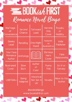 the bookish romance novel bingo game