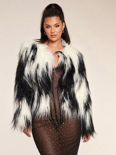 Black & White Luxurious Fluffy Patchwork Long Sleeve Jacket, Fall/Winter, Women Fluffy Coat,Plush Warm Fluffy Coat Black and White Casual  Long Sleeve Faux Fur Colorblock  Non-Stretch  Women Clothing, size features are:Bust: ,Length: ,Sleeve Length: Faux Fur Long Sleeve Outerwear For Party, White Party Outerwear For Fall, Long Sleeve Faux Fur Outerwear For Parties, Fluffy Long Sleeve Party Outerwear, Party Faux Fur Outerwear With Long Sleeves, Long Sleeve Faux Fur Coat For Parties, Fluffy Fur Coat For Fall Party, Winter Party Outerwear With Feather Trim, Faux Fur Long Sleeve Party Outerwear