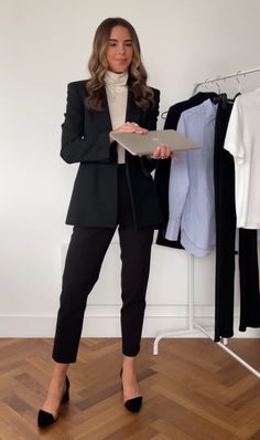 How to Dress for a Job Interview as a Woman: Make a Great First Impression https://whispers-in-the-wind.com/professional-womens-clothing-elevate-your-work-wardrobe/?how-to-dress-for-an-interview-as-a-woman-examples Blazer Outfits For Interview, Black Job Interview Outfit, Business Professional Outfits With Blazer, Professional Outfits Women Black Blazer, Black Blazer Professional Outfit, Woman Attorney Outfit, Law Interview Outfit, Black Blazer Outfit Work Business Professional Women, Interview Outfit 2023 Summer