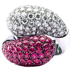 Alex Jona Ruby White Diamond 18 Karat White Gold Crossover Dome Cocktail Ring