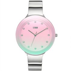 The Storm Ostele is a trendy watch with an oversized dial and highly polished strap. This slim watch has a lazer pink dial with large crystal number markers. * Storm's signature lazer pink glass is iridescent and may appear different shades of pink under different light.  Storm watches are made from high quality sustainable materials which are responsibly sourced and recyclable. Movement: Japanese Case Material: Stainless Steel Lens Material: Mineral Caseback: Stainless Steel Crown: Stainless Steel Band Type: Stainless Steel Clasp Type: Double-Fold Clasp Weight: 72g Slim Watches, Trendy Watches, Stainless Steel Fittings, Pink Watch, Different Shades Of Pink, August Birthstone Jewelry, July Birthstone Jewelry, Large Crystal, Jewelry Ring Box