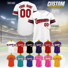 Personalized Team Name And Number Baseball Jersey,Custom Baseball Jersey Shirt,Baseball Jersey Uniform For Baseball Fans Baseball Lovers B14 ⭐𝐐𝐔𝐀𝐋𝐈𝐓𝐘: At Fanatic Era our brand believes in using the best materials to create our designs. Unlike many other shops using materials that wear out quickly. We use luxury fabric and ink to ensure our products not only look and feel incredibly soft but are also built to last. Once you wear Fanatic Era products you won't want to shop anywhere else! 📢 White Baseball Collar Top With Team Name, White Collegiate Tops With Baseball Collar, Sporty White Top With Baseball Collar, Customizable Red Collegiate Tops, White Baseball Collar Top For Sports Events, White Baseball Collar Tops For Sports Season, White Tops With Baseball Collar For Sports Season, Team Spirit Tops With Baseball Collar For Sports Events, Team-colored Tops With Baseball Collar For Sports Events