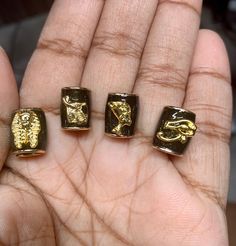 Loc Beads for dreadlocks, and braids Long lasting 18k gold plated Set of 4  sizes: Small medium  Large Extra large Dreadlock Jewelry Men, Gold Hair Beads, Dreads With Beads, Black And Gold Hair, Loc Accessories, Loc Beads, Rasta Hair, Dread Styles, Braids Long