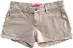 Beige Cotton Y2k Style Bottoms, Y2k Style Beige Bottoms For Spring, Y2k Style Stretch Shorts, Y2k Stretch Shorts, Y2k Beige Summer Bottoms, Y2k Style Mid-rise Cotton Shorts, Y2k Mid-rise Cotton Shorts, Casual Mid-rise Beige Shorts, Beige Mid-rise Casual Shorts