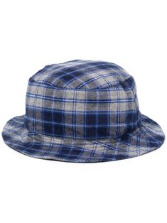 Navy blue/grey cotton plaid-check bucket hat from DUOltd featuring plaid check pattern, flat brim and round crown. | DUOltd Plaid-Check Bucket Hat Plaid Bucket Hat, Happy Hat, Flats Patterns, Grey Cotton, Check Pattern, Blue Plaid, Blue Grey, Bucket Hat, Accessories Hats