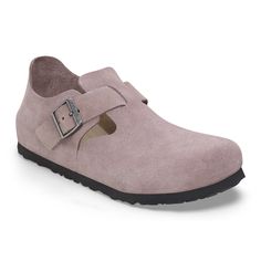 One of the first closed-toe styles from BIRKENSTOCK The London is the epitome of simplicity with clean lines and an adjustable buckle strap. The iconic footbed provides signature comfort and support. With an easy fit and feel it boasts a natural rustic look with a soft suede upper Anatomically shaped footbed Upper: suede Footbed lining: suede Sole: EVA Details: individually adjustable metal pin buckle “Made in Portugal” Suede Monk Strap Shoes With Round Toe, Casual Monk Strap Shoes With Leather Sole, Leather Flats With Cushioned Footbed And Single Toe Strap, Casual Leather Monk Strap Shoes With Buckle Closure, Suede Slip-on Loafers With Buckle Closure, Suede Buckle Closure Slip-on Loafers, Casual Slip-on Monk Strap Shoes With Removable Insole, Leather Loafers With Textured Footbed, Leather Closed Toe Flats With Textured Footbed