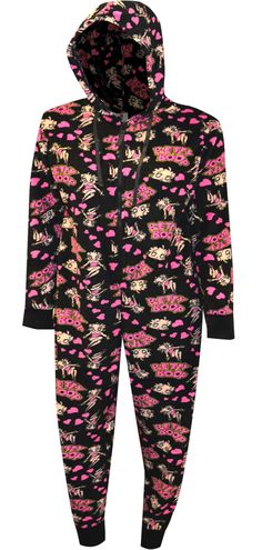 So cozy! These plush pajama sets for plus size women are traditional one piece pajama styling. The best part is that they have a really fun pattern of Betty Boop on them! These black one piece zipper-closure pajamas have a hood and ribbed cuffs at the wrists and ankles. The plush fabric on these is thick and soft. Machine wash. Onesie Pajamas Women, Betty Boop Black, Lounge Wear Summer, Womens Onesie, Hoodie Pajamas, Steelers Girl, Tight Dress Outfit, Lounge Pants Womens, Halloween Pajamas