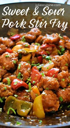 sweet and sour pork stir fry in a skillet