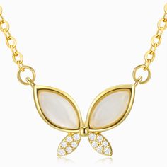 This gold chained butterfly necklace has a stunning butterfly pendant design with white stones. It also features a cute butterfly lock to complete a not-so-ordinary piece. Perfect for your formal wear but it also works for casual wear to make you look even more amazing. Elegant White Butterfly Necklace, Elegant White Butterfly Necklace With Clavicle Chain, Elegant White Butterfly Charm Necklace, Elegant White Butterfly Necklace With Charm, White Butterfly Pendant Necklace With Delicate Chain, White Butterfly Pendant Necklace With Adjustable Chain, Elegant Butterfly Necklace With Adjustable Chain, Delicate White Butterfly Necklace With Clavicle Chain, White Butterfly Necklace With Delicate Chain