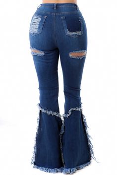 This comfortable high rise distressed jeans has skinny jeans fit with pocket accents secured by stitching, belt loop designs all along the waist of the jeans and distressed style on the back of jeans. Material: 55% Ramie, 43% Cotton, 2% Spandex Jean Style: Lightly Washed and Destroyed Closure Style: Button and Zipper Garment Length: Full length Wide Leg Distressed Jeans, Jeans Material, Black Friday Deals, High Waist Jeans, High Jeans, Distressed Jeans, Jeans Style, Jeans Fit, Bell Bottom Jeans