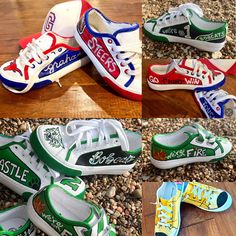 Show your school spirit with customized shoes. Hand painted and sealed on (off-brand) canvas shoes. (You can upgrade to brand-name (Converse, etc) shoes - just message me.) Send me school, colors, logo and name. You can pick a specific sport if you want -  such as football, volleyball, cheerleading, track, soccer, baseball, softball.... Include size in the instructions - available in baby, kid, toddler, youth, mens and women. Spirit Items For Football, Hand Painted School Spirit Shoes, Custom Low-top Sneakers With Artwork For Sports, Custom Artwork Low-top Sneakers For Sports, Sporty White Sneakers With Custom Artwork, Customizable Sporty Sneakers For Sports, Sporty Custom Sneakers With Artwork, Customizable Casual Sneakers For Sports, Sporty Customizable Sneakers For Sports