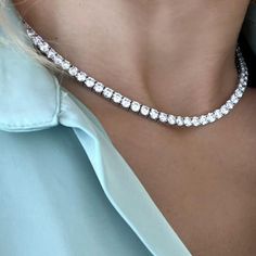 The most Incredible one! 30 Carat of top quality lab created diamond tennis necklace!  87 top quality, lab grown white diamonds, 4 prongs setting for each diamond, set as a tennis chain In 14k white gold.  Sits so perfect on a women neck, for a luxurious amazing look, that no one can miss! Double locking for extra safety. This tennis necklace will fit perfectly for the classic bride, special anniversary gift or round bday! Please contact us for size customization and gold color. Details: ⟡ 87 la Luxury Pave Setting Tennis Necklace For Formal Occasions, Luxury Classic Diamond Necklace With Lab Grown Diamond, Luxury Diamond Necklace With Satellite Chain, Luxury Exquisite Tennis Necklace With Prong Setting, Luxury White Gold Tennis Necklace With Lab Grown Diamonds, Luxury Silver Tennis Necklace With Pave Setting, Luxury Baguette Cut Diamond Tennis Necklace, White Gold Tennis Necklace With Diamond Cut Lab-grown Diamonds, Fine Jewelry Tennis Necklace In Diamond White Cubic Zirconia