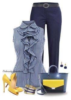 Navy And White Outfits For Women, Capris Outfits, Tall Heels, What Shoes To Wear, Outfit Yellow, Yellow Heels, Navy Outfit, Navy Blouse, Best Outfits