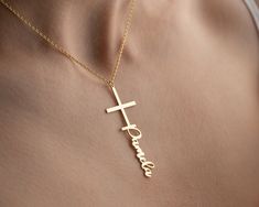 Personalized Cross Necklace, Cross Necklace Women, Necklace Christian, Personalized Cross, Name Necklaces, Necklace Cross, Gold Cross Necklace, Necklace Craft, Custom Name Necklace