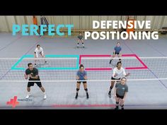 people are playing tennis on a court with the words perfect defensive positioning in front of them