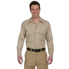 Dickies Mens 5.2oz Long-Sleeve Work Shirt - EZ Corporate Clothing
 - 6 Long Sleeve Work Shirt, Work Apparel, Mens Work Shirts, Corporate Outfits, Mens Khakis, Work Shirt, Long Tail, Grey Khakis, Work Shirts