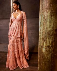 Rose Pink Sequin Sharara Set Sequin Sharara, Designer Sharara Suits, Pink Sharara, Seema Gujral, Embroidered Sharara, All Over Embroidery, Desi Wedding Dresses, Punjabi Outfits, Simple Pakistani Dresses